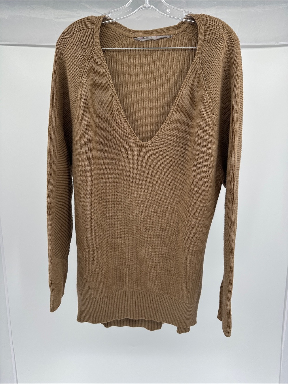 Athleta Women's Deep V-Neck Sweater in Camel Brown